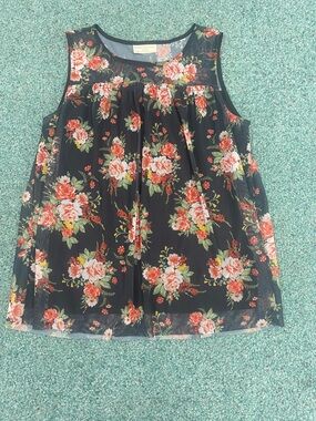 Women’s Black Floral Sleeveless Mesh Top